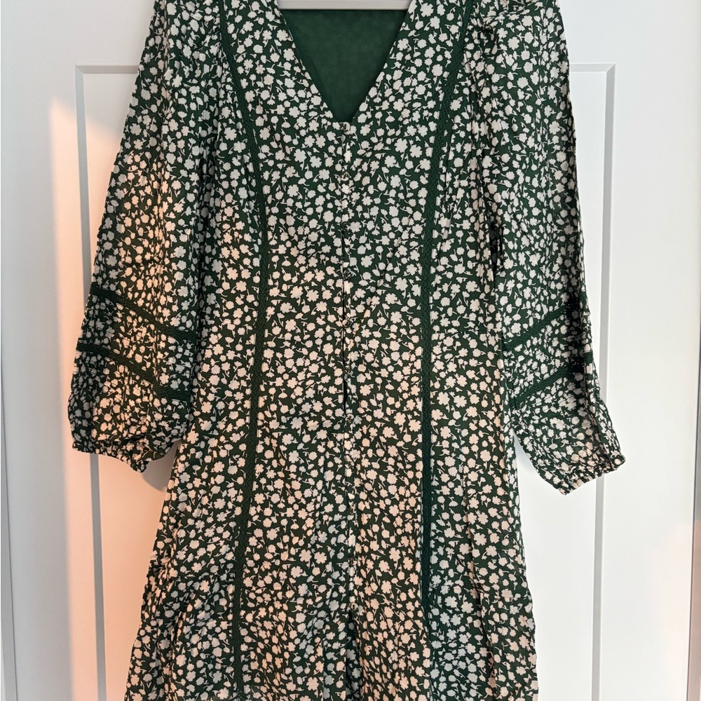Draper James Green Floral Long Sleeve Dress